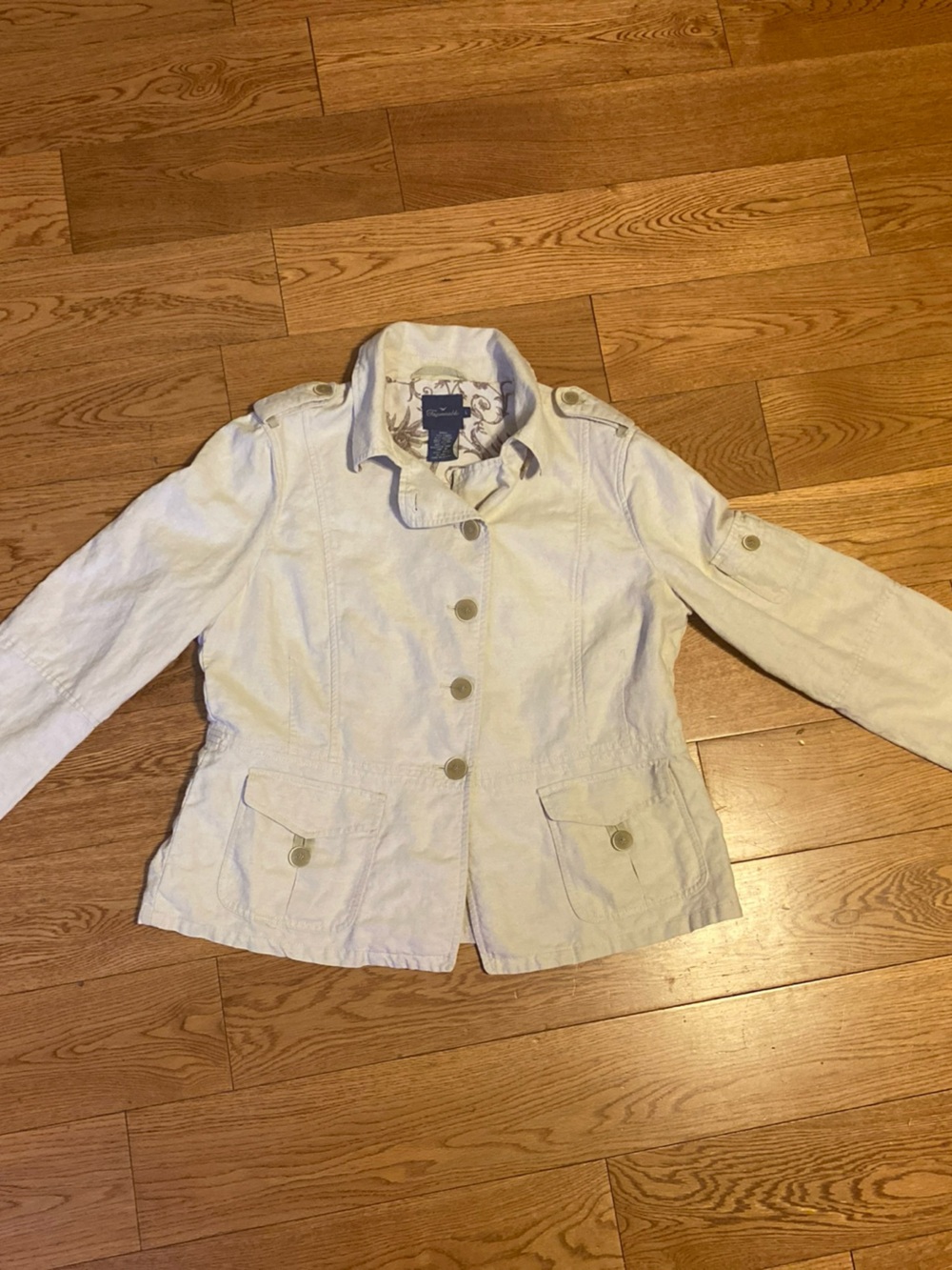 Vintage Faconnable Womens L Cream Linen Cotton Utility Field Jacket Floral L